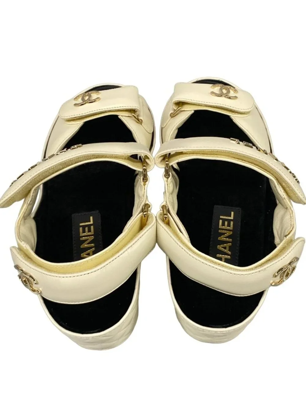 Chanel Sandals 35 C Ivory CC Logo Wedge Sole